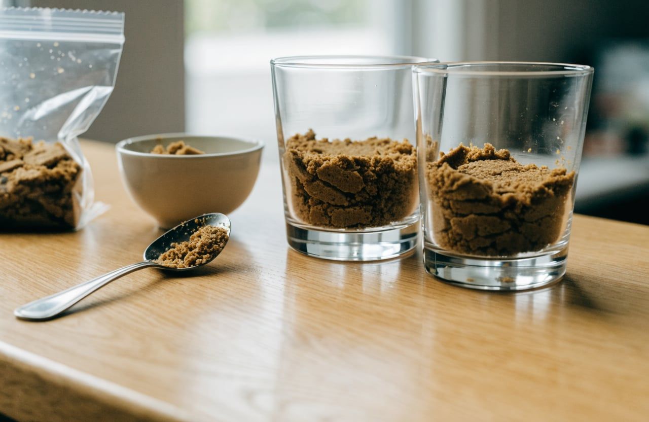 Graham cracker crumbs pressed firmly into the bottom of two clear glasses